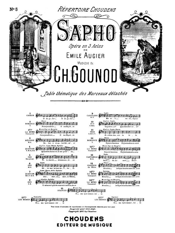 GOUNOD SAPHO N° 5 ODE Ô LIBERTÉ DÉESSE AUSTÈRE BARYTON CHANT ET PIANO