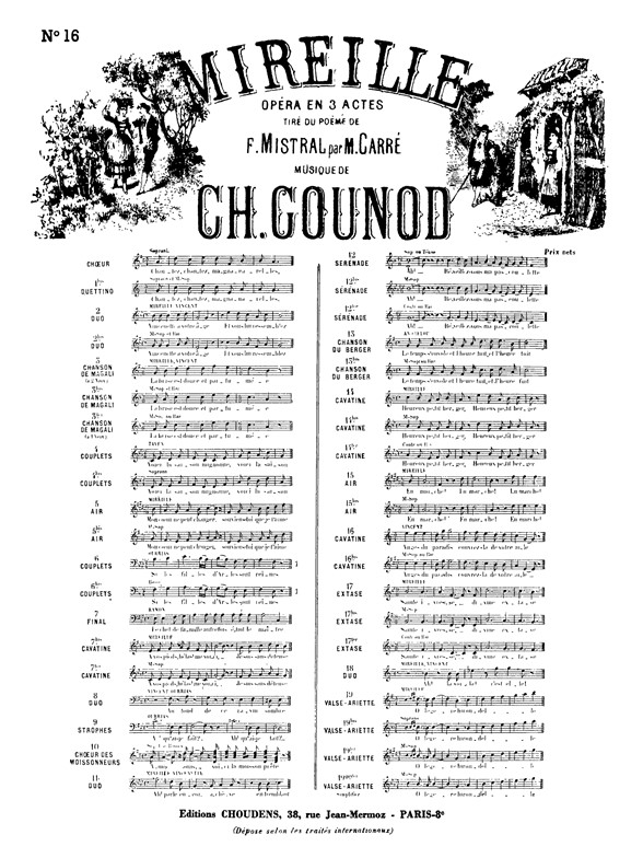 GOUNOD MIREILLE N° 16 CAVATINE DE VINCENT ANGES DU PARADIS TÉNOR CHANT