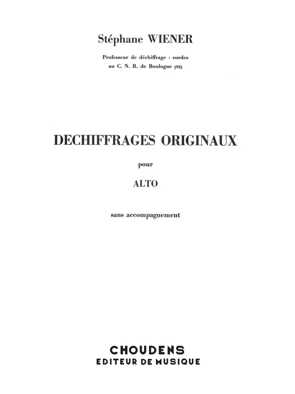 WIENER DÉCHIFFRAGES ORIGINAUX ALTO