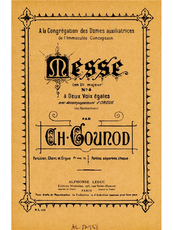 Gounod Charles Messe No 4 Bl425 2 Voices/Organ Performance Scores