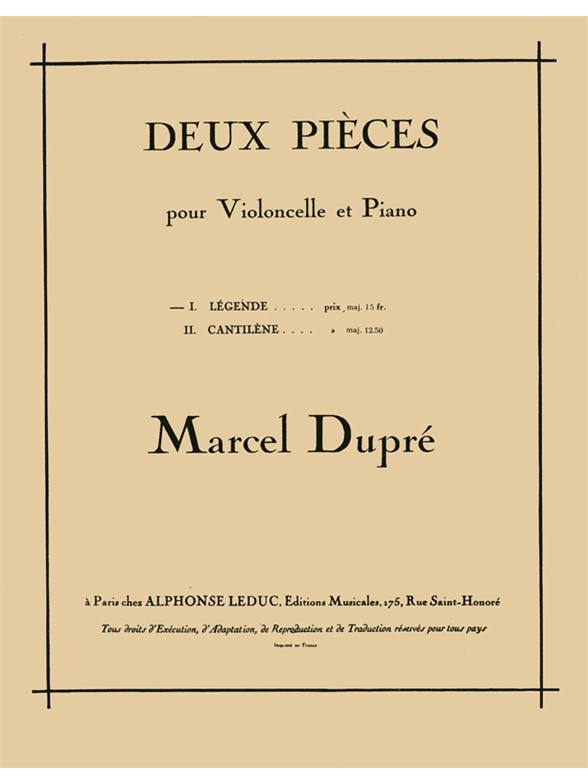 Dupre Legende Cello & Piano Book