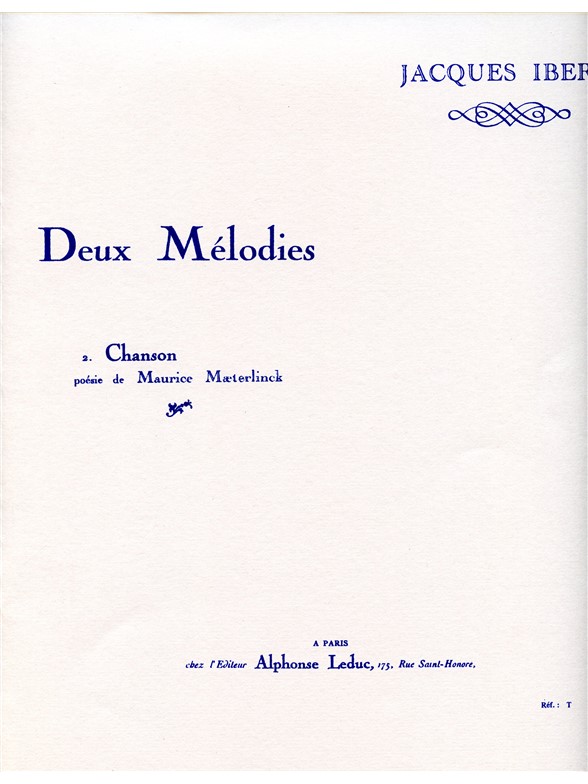 Jacques Ibert: 2 Mélodies No.2: Chanson (mezzo/bar) (Voice & Piano)
