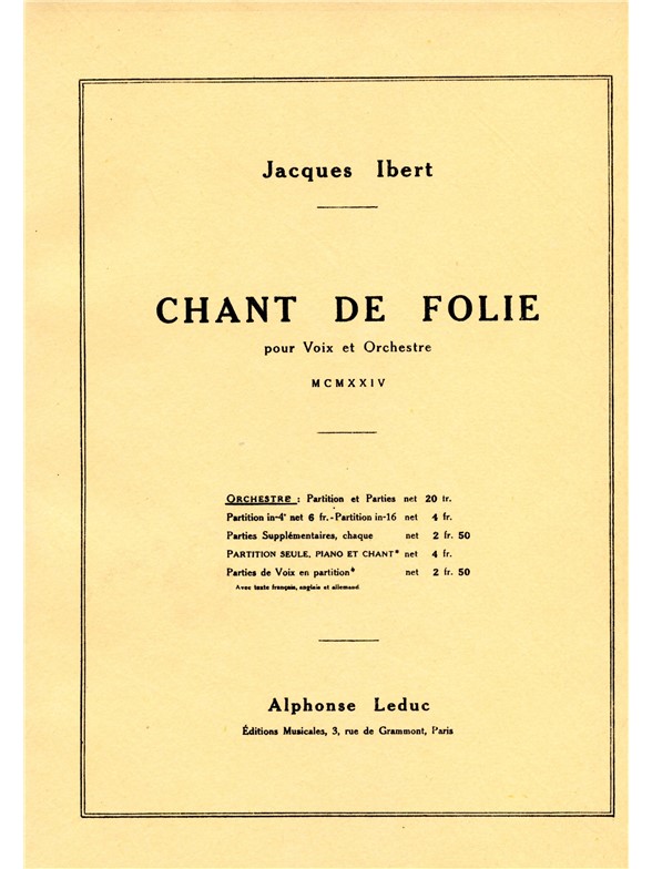 Jacques Ibert: Chant de Folie (Choral-Mixed accompanied)
