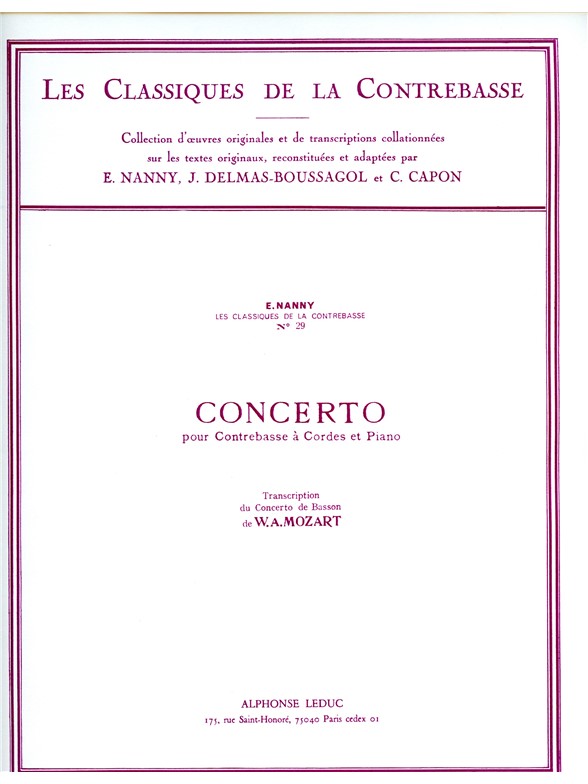 Wolfgang Amadeus Mozart: Concerto (Classiques No.29) (Double Bass & Piano)