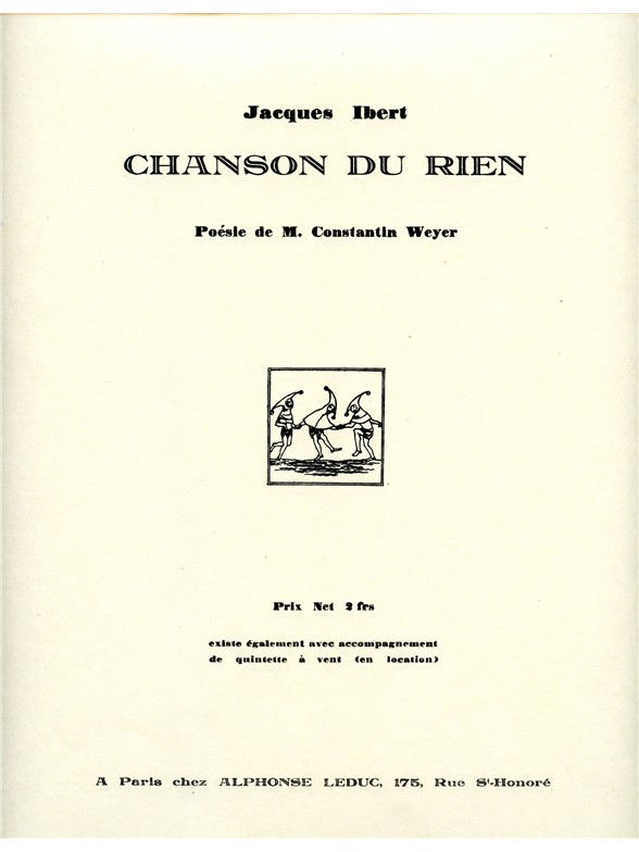 Jacques Ibert: Chanson du Rien (med) (Voice & Piano)
