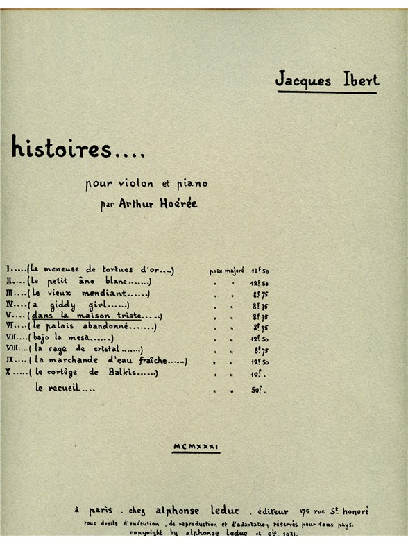 Jacques Ibert: Dans la Maison triste (Violin & Piano)