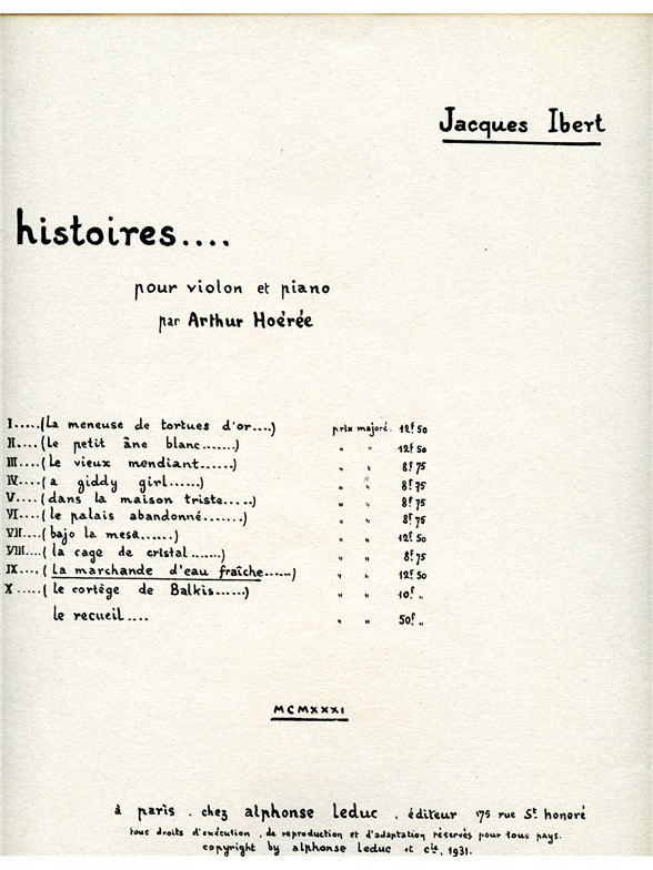 Jacques Ibert: La Marchande d'Eau fraîche (Violin & Piano)