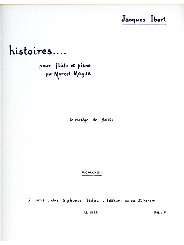 Jacques Ibert: Le Cortège de Balkis (Flute & Piano)