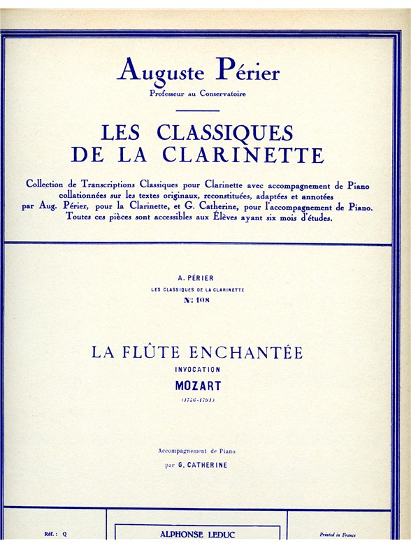 Wolfgang Amadeus Mozart: Invocation (Classiques No.108) (Clarinet & Piano)