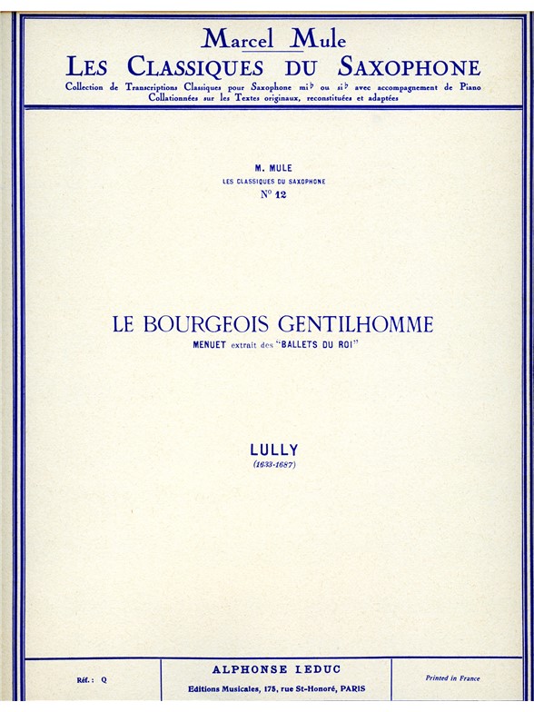 Jean Baptiste Lully: Menuet (Classiques No.12) (Saxophone-Alto & Piano)