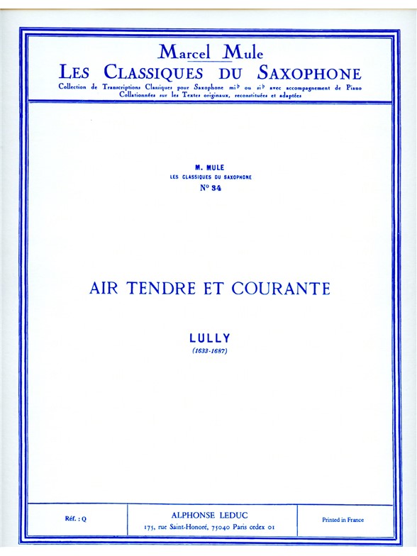 Jean Baptiste Lully: Air tendre et Courante (Classiques No.34) (Saxophone-Alto & Piano)