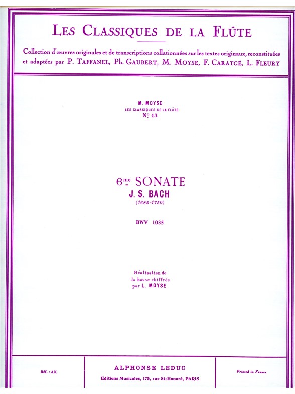 Johann Sebastian Bach: Sonata No.6, BWV1035 in E major (Classiques No.13) (Flute & Piano)