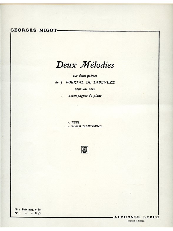 Georges Migot: 2 Mélodies de Ladevèze No.2: Roses d'Automne(sop/ten) (Voice & Piano)
