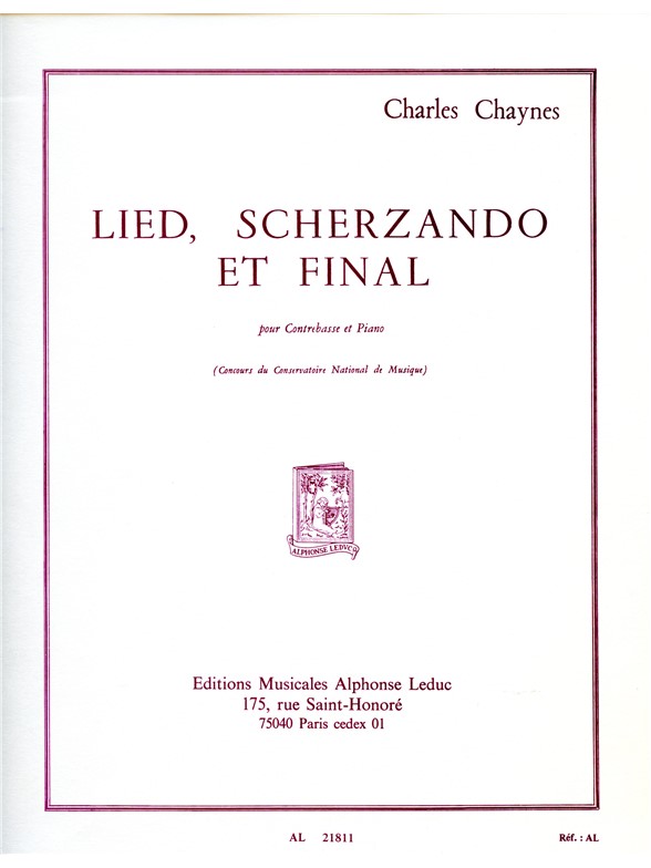 Chaynes Charles Lied Scherzando Et Final Double Bass & Piano Book