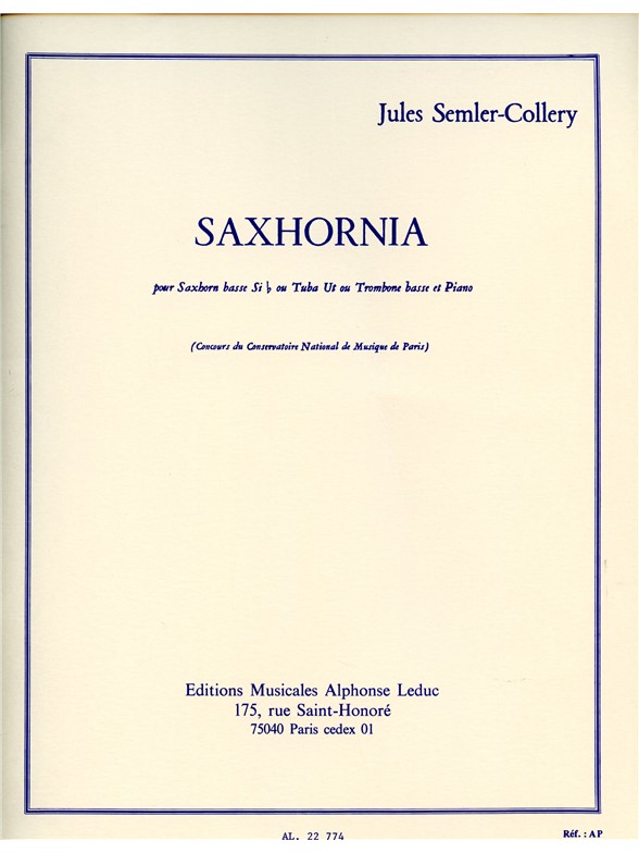 Semler Collery Saxhornia Bass Saxhorn Bb Or Tuba & Piano Book