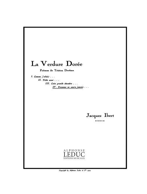Ibert Verdure Doree No.4 Personne Ne Saura Mezzo Soprano & Pf Bk