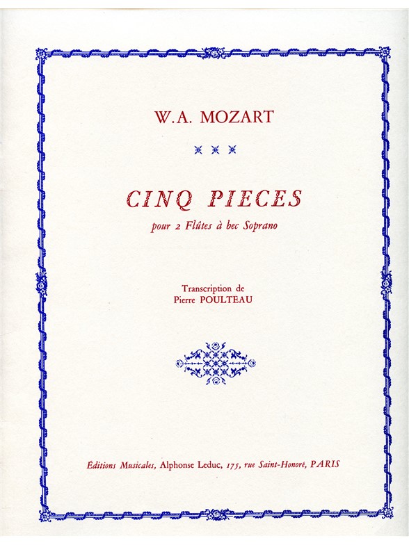 Wolfgang Amadeus Mozart: 5 Pièces (Recorders 2)