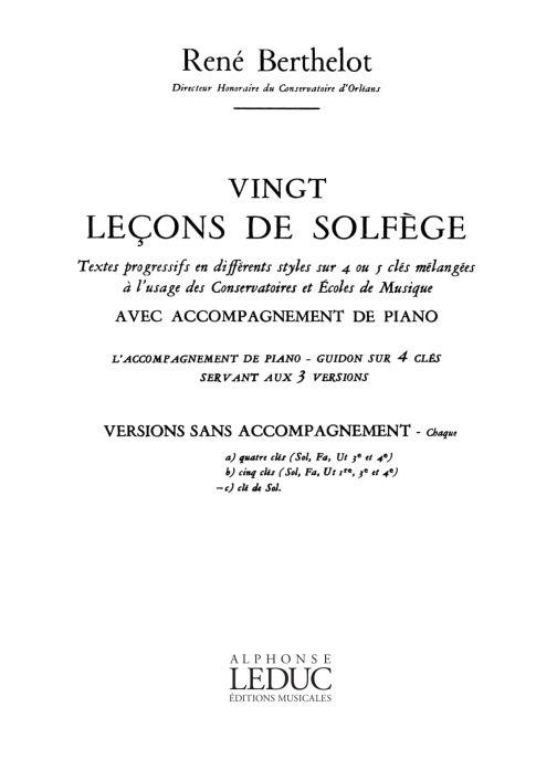 Berthelot 20 Lecons De Solfege C Cle De Sol Sans Accompagnement
