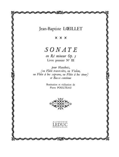 Jean-Baptiste Loeillet de Gand: Sonate Op.5, No.3 in D minor (Oboe & Continuo)