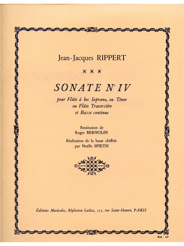 Rippert Bernolin Sonate No.4 Descant Recorder & Basso Continuo Book