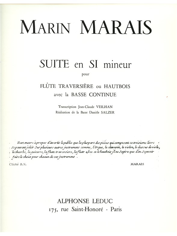 Marin Marais: Suite in B minor (Flute & Continuo)