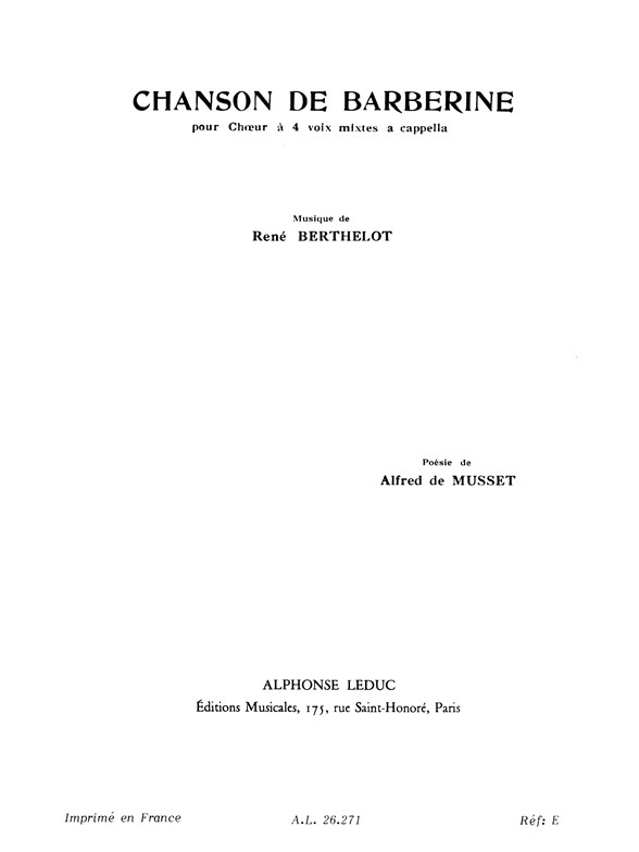 René Berthelot: Chanson de Barberine (Choral-Mixed a cappella)
