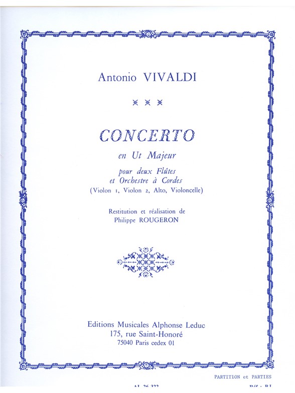 Antonio Lucio Vivaldi: Concerto FVI/2 (RV533) in C major (Flutes 2 & Orchestra)