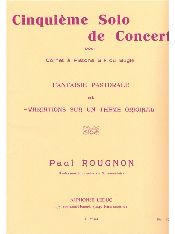 Paul Rougnon: Solo de Concert No.5: Variations sur un Thème original (Trumpet & Piano)
