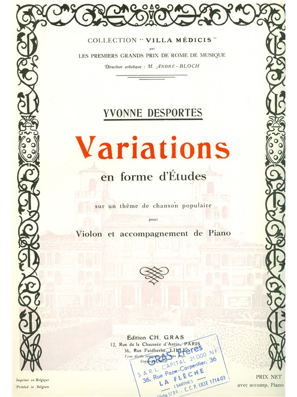 Yvonne Desportes: Variations en Forme d'Etudes... (Violin & Piano)
