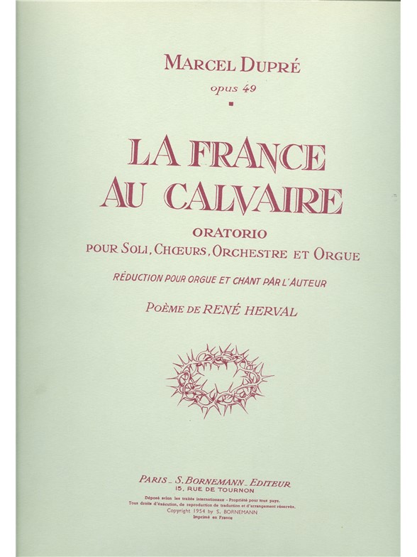 Dupre France Au Calvaire Op 49 Choir & Organ Book