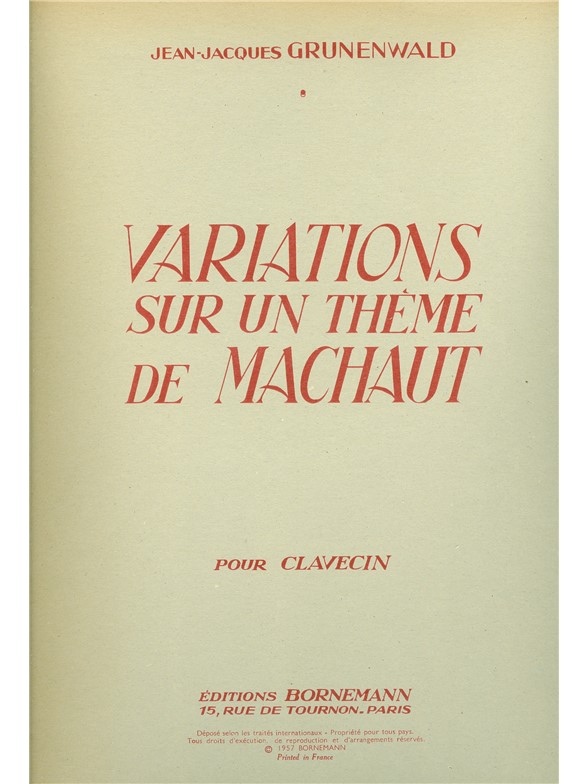 Grunenwald Variations Sur Un Theme De Machaud Harpsichord Book