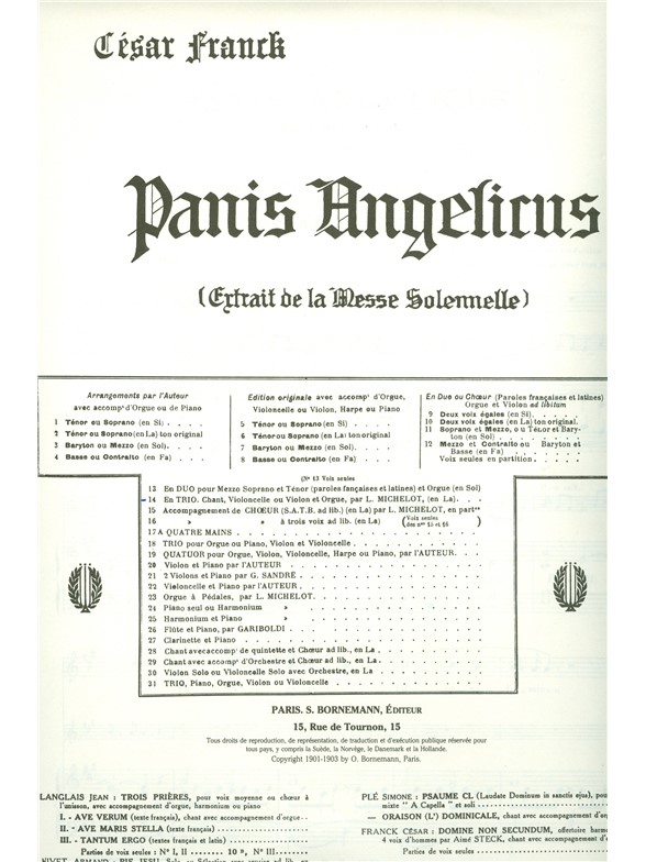Franck Panis Angelicus No.14 Voice Violin Cello Organ Book