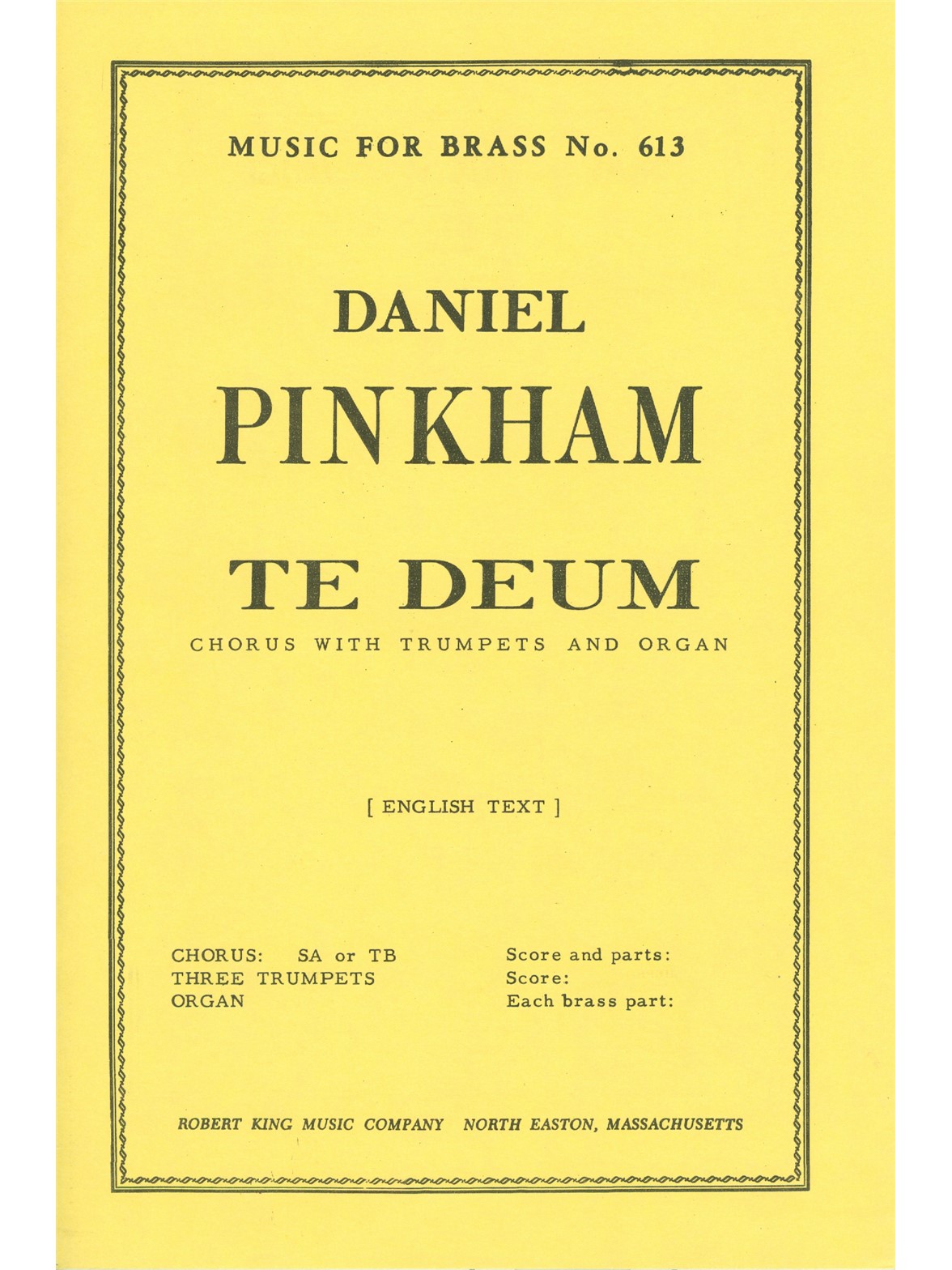 Pinkham Daniel Te Deum Brass Ensemble Score/Parts