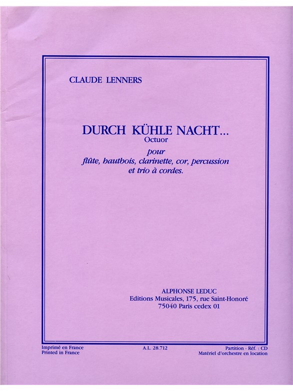 Lenners Durch Kuehle Nacht Wind & Strings Score/Parts
