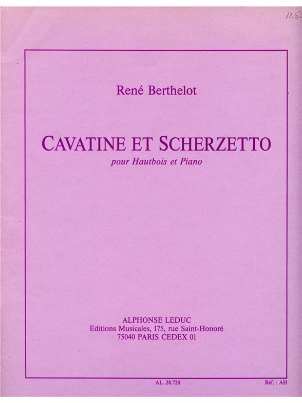 René Berthelot: Cavatine et Scherzetto (Oboe & Piano)