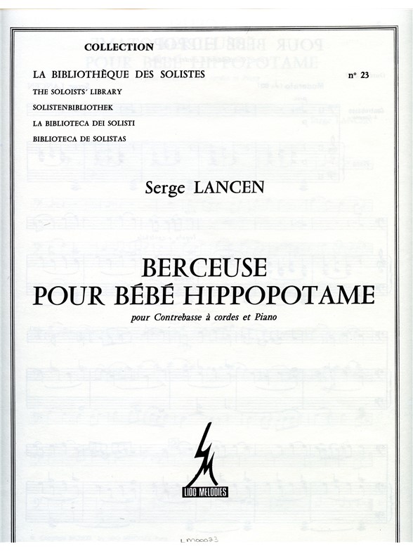 Lancen Berceuse Pour Bebe Hippopotame Lm023 Double Bass & Piano Book