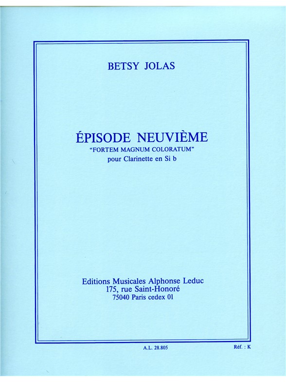 Jolas Episode Neuvieme Fortem Magnum Coloratum Clarinet Book
