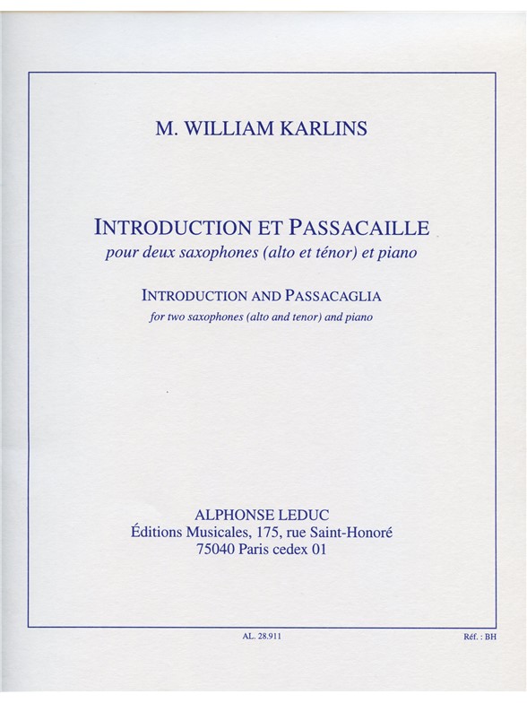 M.William Karlins: Introduction et Passacaille (Saxophones 2)