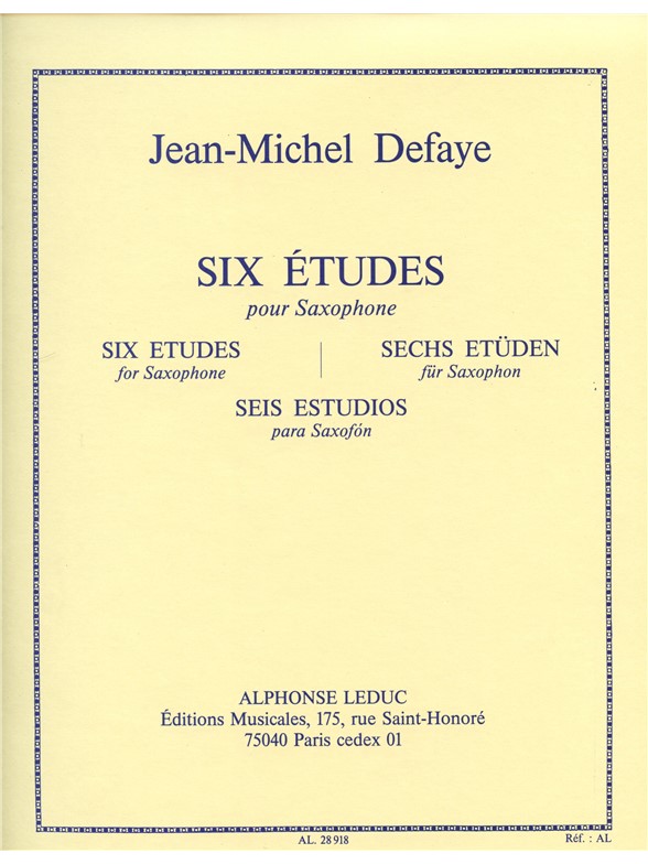 Jean Michel Defaye: 6 Etudes (Saxophone solo)