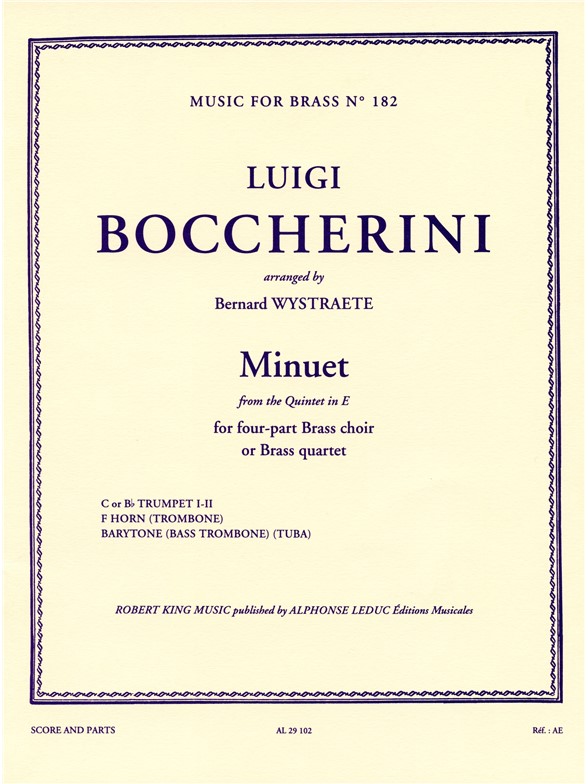 Boccherini Luigi Wystraete Minuet Brass Quartet Score/Parts Mfb182
