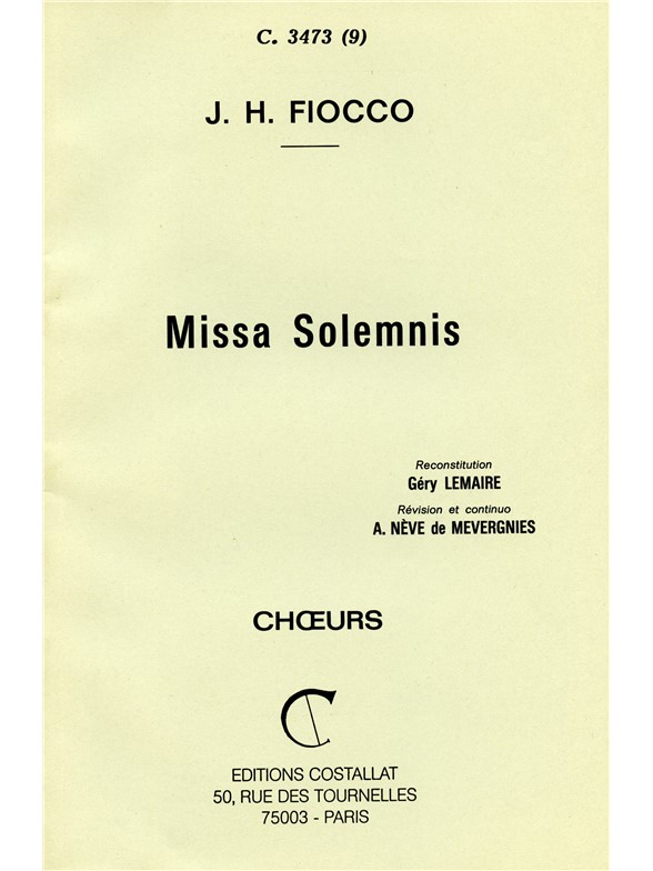 Joseph Hector Fiocco: Missa solemnis à l'Unité (Choral)