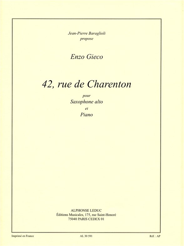 Gieco Enzo 42 Rue De Charenton Saxophone & Piano Book