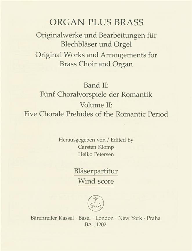 organ plus brass: Five Chorale Preludes of the Romantic Period -