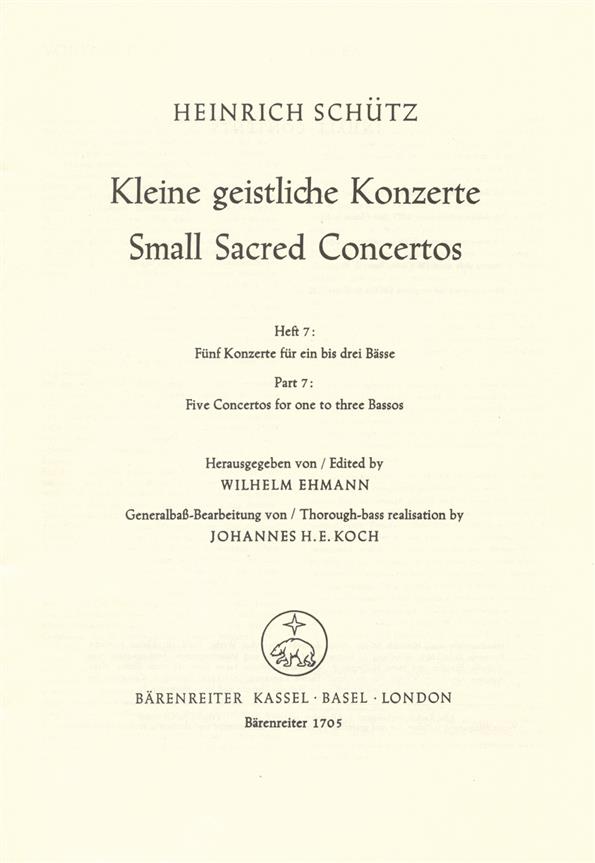 Kleine geistliche Konzerte - Schütz, Heinrich