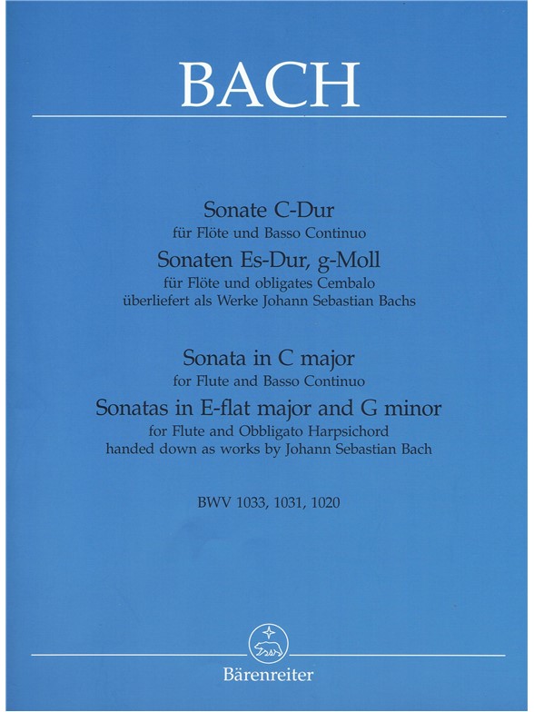 Sonata in C major for Flute and Basso Continuo / Sonatas in E-flat major and G minor for Flute and Obbligato Harpsichord - Bach, Johann Sebastian