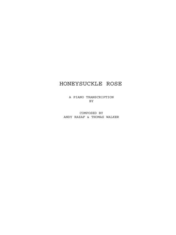 Carroll Eddie Honeysuckle Rose Piano Transcription