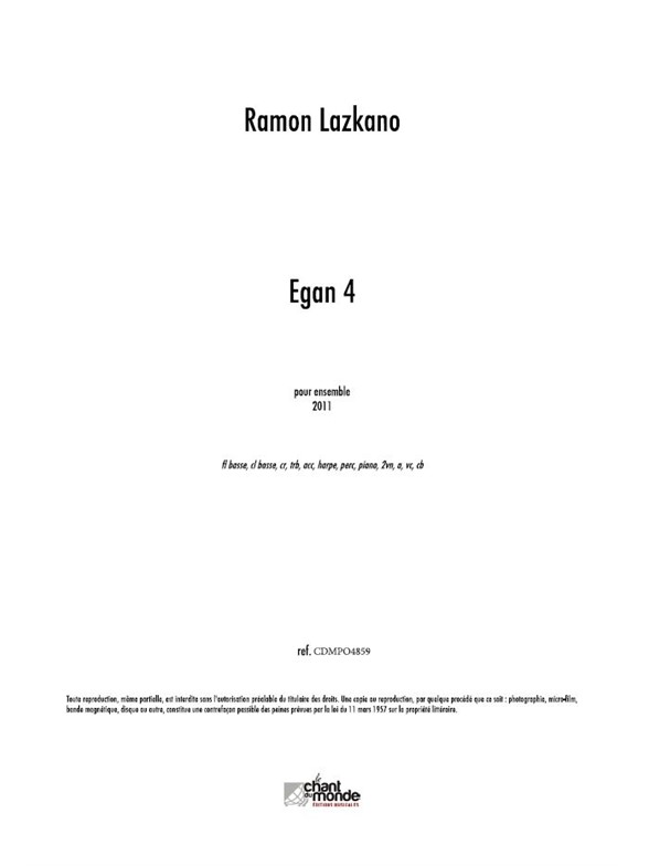 Ramon Lazkano: Egan-4 - Pour Ensemble