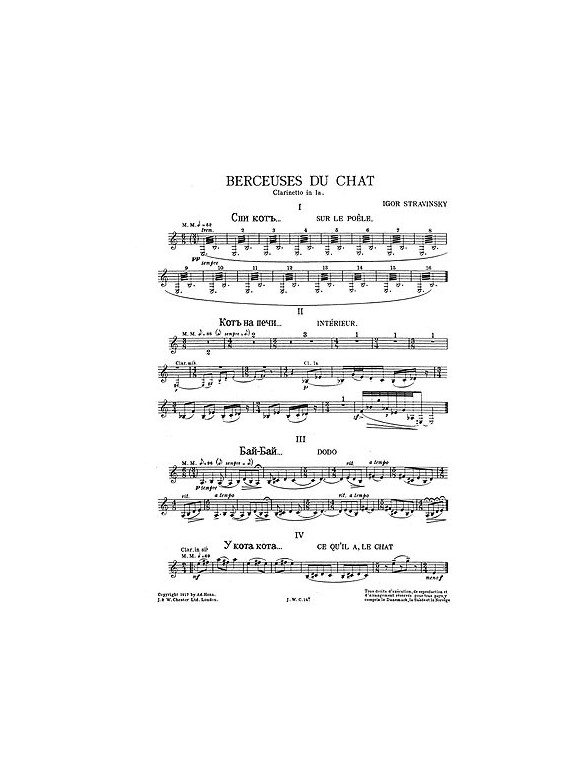 Igor Stravinsky: Berceuses Du Chat (Clarinet Parts)