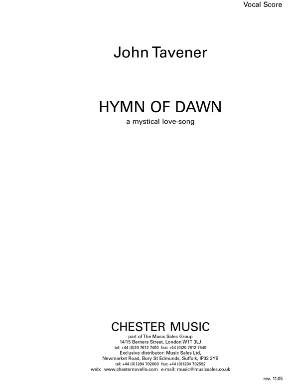 John Tavener: Hymn Of Dawn (Vocal Score)