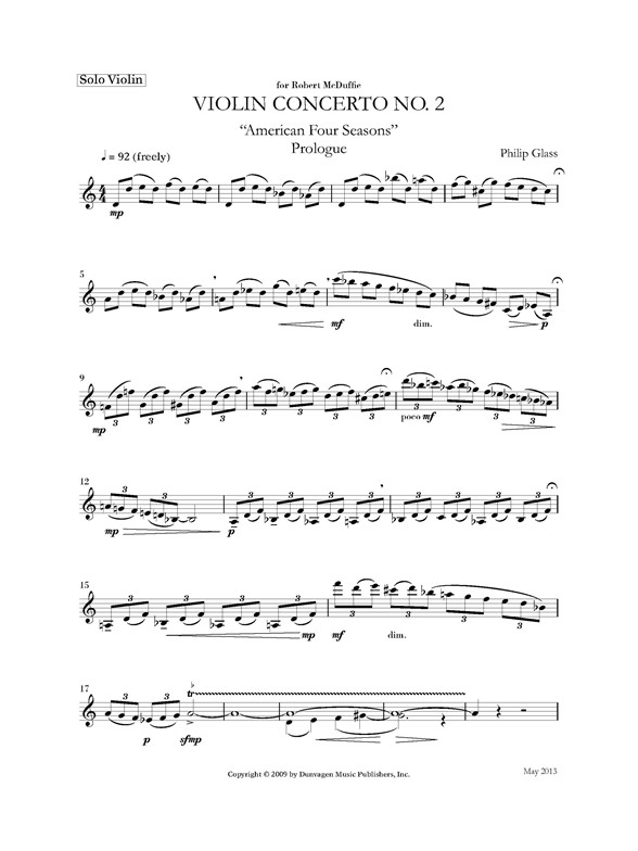 Philip Glass – Violin Concerto No 2 - Violin Solo Part